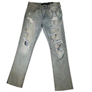 Hollister Men's Epic Flex Slim Straight Distressed Light Wash Jeans Size W31XL32